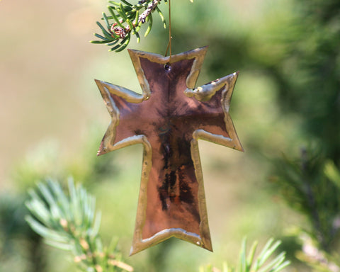 Copper Art Cross Ornament - Small