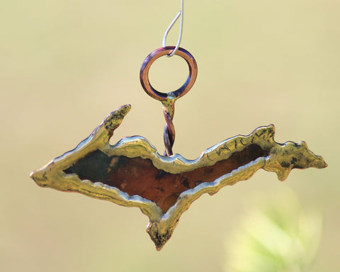 Copper Art Upper Peninsula with Braided Stem Ornament - Large