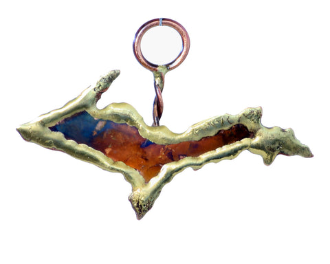 Copper Art Upper Peninsula with Braided Stem Ornament - Large